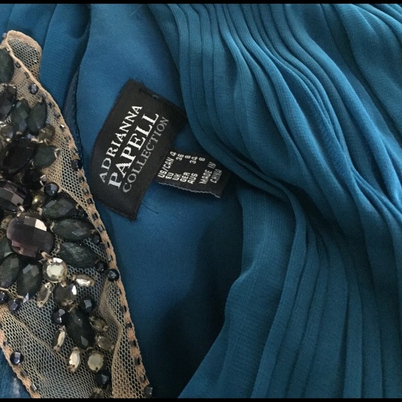 SIZE 4 Adrianna Papell Blue Drape Shoulder Dress - Picture 8 of 8